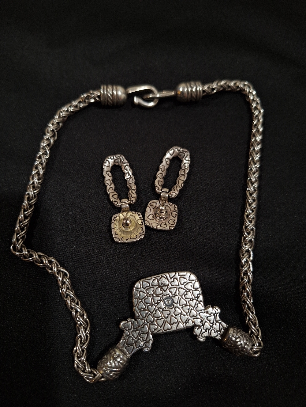 Brighton Bordeaux Necklace Earrings Set 14” Silver Gold Tone Collar Length - Picture 4 of 8